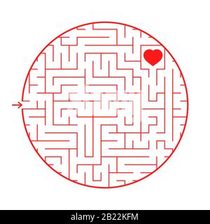 A round labyrinth with an entrance and an exit. Simple flat vector illustration isolated on white background. With a place for your image Stock Vector