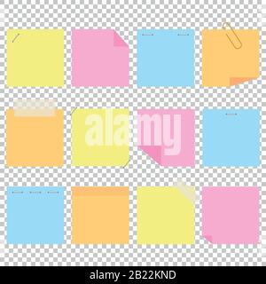 A set of colored office yellow stickers. A simple flat vector illustration isolated on a transparent background. With space for text or image Stock Vector