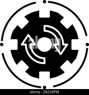 Data synchronization black icon, concept illustration, vector flat symbol, glyph sign. Stock Vector