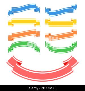 Set of colored ribbon banners. With space for text. Simple flat vector illustration isolated on white background. Suitable for infographics, design, a Stock Vector