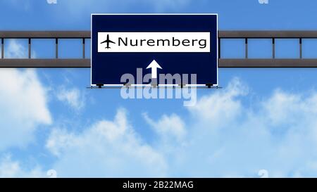 Nurnberg Germany Airport Highway Road Sign 3D Illustration Stock Photo