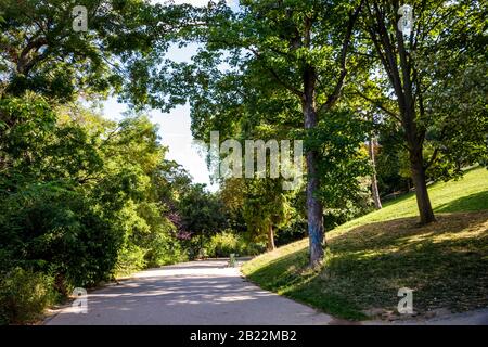 Buttes-Chaumont famous Park in summer, Paris, France Stock Photo