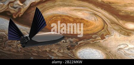 MARS - 24 Oct 2019 - Artist's impression of a SpaceX Starship approaching the planet Jupiter. The SpaceX Starship has a payload fairing of 9 metres in