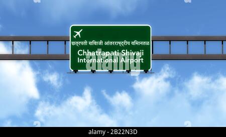 Mumbai India Airport Highway Road Sign 3D Illustration Stock Photo