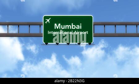 Mumbai India Airport Highway Road Sign 3D Illustration Stock Photo