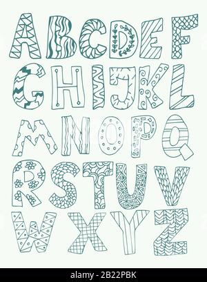 Decorative alphabet, for kids book or poster. Stock Vector