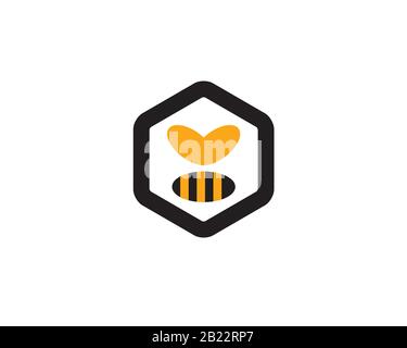 simple flat logo icon of bee wasp inside a bold hexagon line with round corner Stock Vector