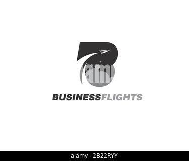 lettermark anagram monogram logotype of letter B with image of paper aeroplane flying high above the clouds Stock Vector