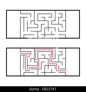 Rectangular labyrinth, maze. An interesting and useful game for preschoolers. An easy puzzle game. Simple flat vector illustration isolated on white b Stock Vector