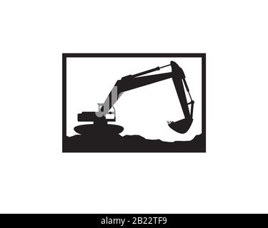 square framed exacavator and backhoe emblem logo template Stock Vector