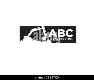 square excavator and backhoe emblem logo template with alphabeth logotype Stock Vector