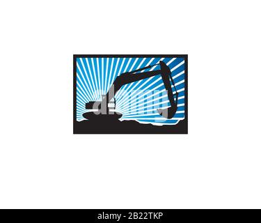 square framed exacavator and backhoe emblem logo template Stock Vector