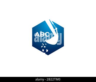 hexagon exacavator and backhoe emblem logo template with alphabeth logotype Stock Vector