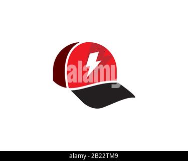flat logo of a black red baseball hat cap with lightining thunder flash symbol Stock Vector