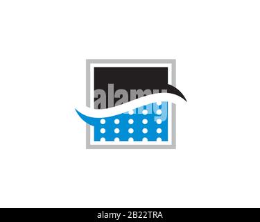 square dual tone logo with wave stream water and dripping droplets showing filtration process Stock Vector