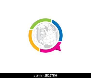 big round colorful segment of round circular chat bubble with an image of earth globe or letter O Q Stock Vector