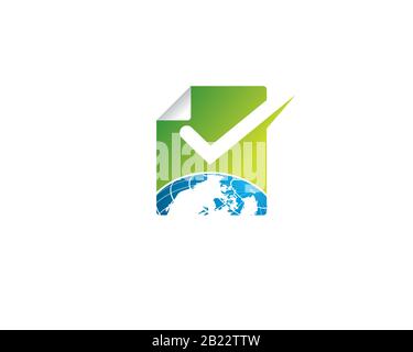 paper folding icon with an imae of earth globe view from top and a check mark list Stock Vector