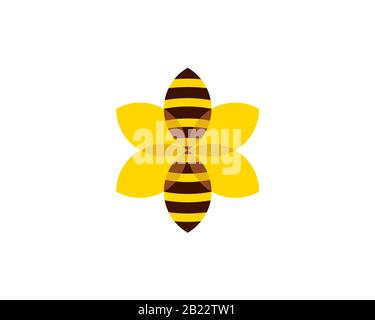 Bee logo from round guide lines forming a hexagon flower. Stock Vector