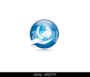 glossy sphere shape of world globe in palm of your hand Stock Vector