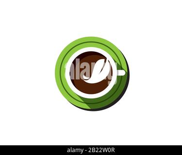 coffee cocholate tea or any hot drink beverage in white cup with green coaster and o leaf above Stock Vector