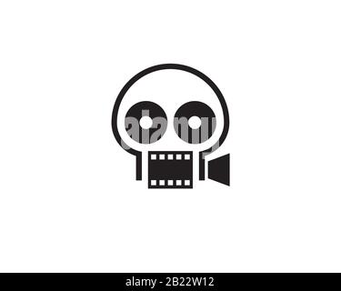 camera recorder with big eyes as reel showing horror movie logo Stock Vector