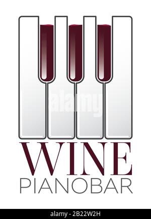 Wine Piano Bar Concept Logo Stock Vector