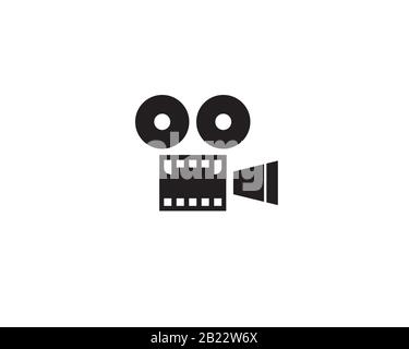camera recorder with big eyes as reel showing horror movie logo Stock Vector