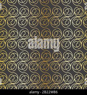 Seamless golden round line pattern. Repeat luxury texture design. Abstract geometric background. Stock Vector