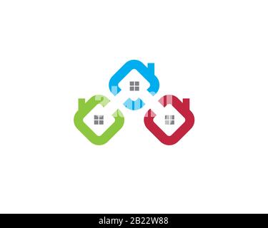 colorful inerconnected square house icon Stock Vector