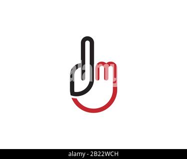 hand shape monogram anagram lettermark logo of letter D M Stock Vector