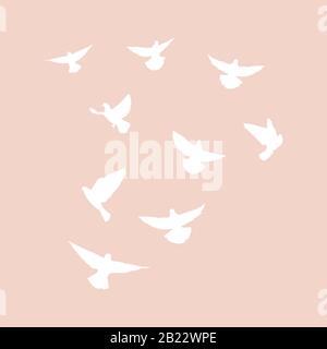 Set of flying pigeons.Silhouette of white doves. Vector illustration Stock Vector