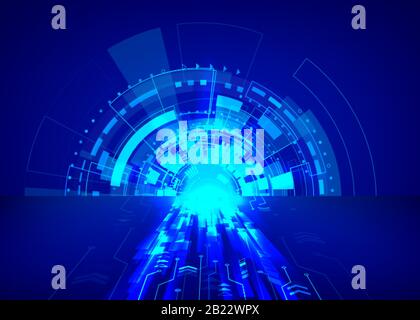 Abstract sci-fi technology background. Futuristic cyber system in blue colors. Business technology wallpaper. Vector illustration Stock Vector