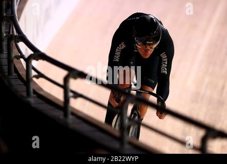 New Zealand's Sam Webster in action during The Men's Sprint during day four of the 2020 UCI Track Cycling World Championships at Velodrom, Berlin. Stock Photo