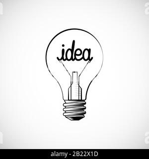 Sketch of light bulb icon with concept of idea. Think and creative different. Doodle hand drawn sign. vector