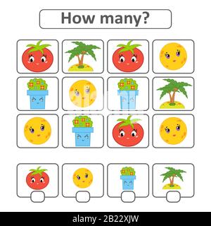 Counting game for preschool children for the development of mathematical abilities. Count the number of objects in the picture. With a place for answe Stock Vector