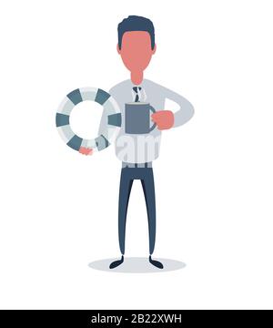 Businessman or clerk. Male character in trendy simple style with objects, flat vector illustration. Stock Vector