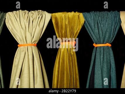 Textiles of various green shades and textures, technology, style and beauty concept in clothes and interior. Stock Photo