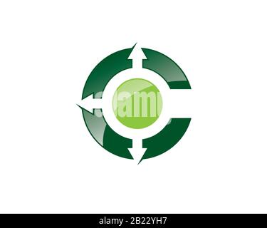 monogram anagram lettermark logo of letter c o 0 with arrow in 3 directions Stock Vector