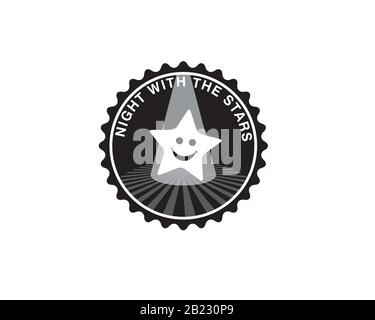star as smiling human figure standing on the stage with soptlight hit him emblem logo Stock Vector