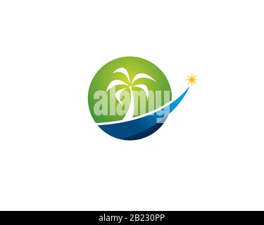 palm tree inside circular round geometry with shooting star achieving goals Stock Vector