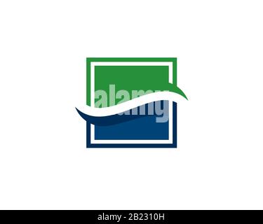 square green and blue geometry separated by horizontal s stream line negative space Stock Vector