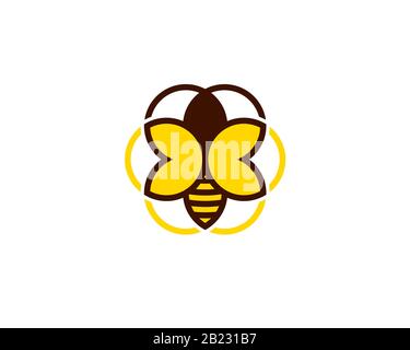 bee logo from round guide lines forming a hexagon flower Stock Vector