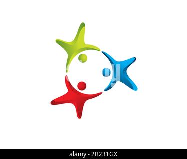 Three 3 symbolic people human holding hands together performing a circular connection Stock Vector