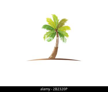 single palm tree on curved island ground in water color style Stock Vector