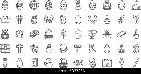 happy easter day icons set over white background, line style icon, vector illustration Stock Vector