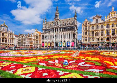 Brussels, Belgium. Grand Place during 2018 Flower Carpet festival. This year theme was Mexico. Stock Photo
