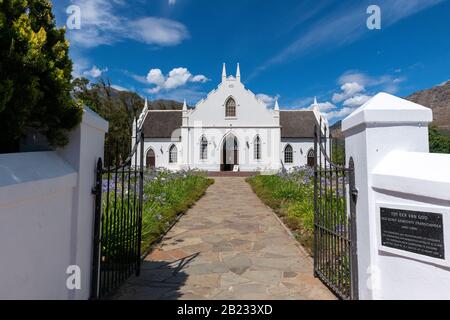 Dutch Reformed Church in the centre of  Franschhoek on the Garden Route, Western Cape, South Africa Stock Photo