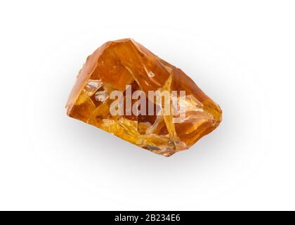 Piece of natural raw amber with white inclusions isolated on white background Stock Photo