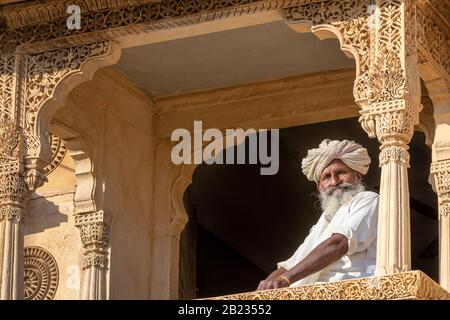 Portrait of an elderly indian man, Jaisalmer, Rajasthan, India Stock Photo