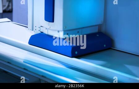 Sticker label printer. Barcode digital printer and applicator machine Stock Photo